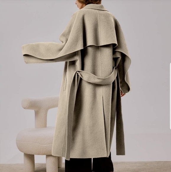 NWT Sylvia Alpaca Wool Belted Trench Coat (Buttermilk) - NAP Loungewear - Picture 4 of 15